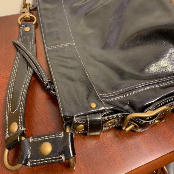 Coach Zoe Patent Leather Hobo Shoulder Bag--Black - Picture 11 of 16